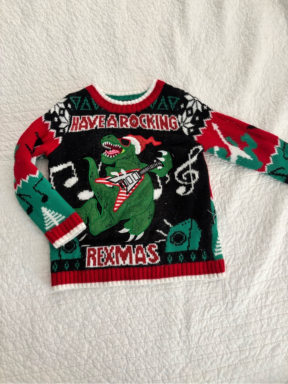 Kids Green Red Black 'Rocking Rexmas' Holiday Sweater